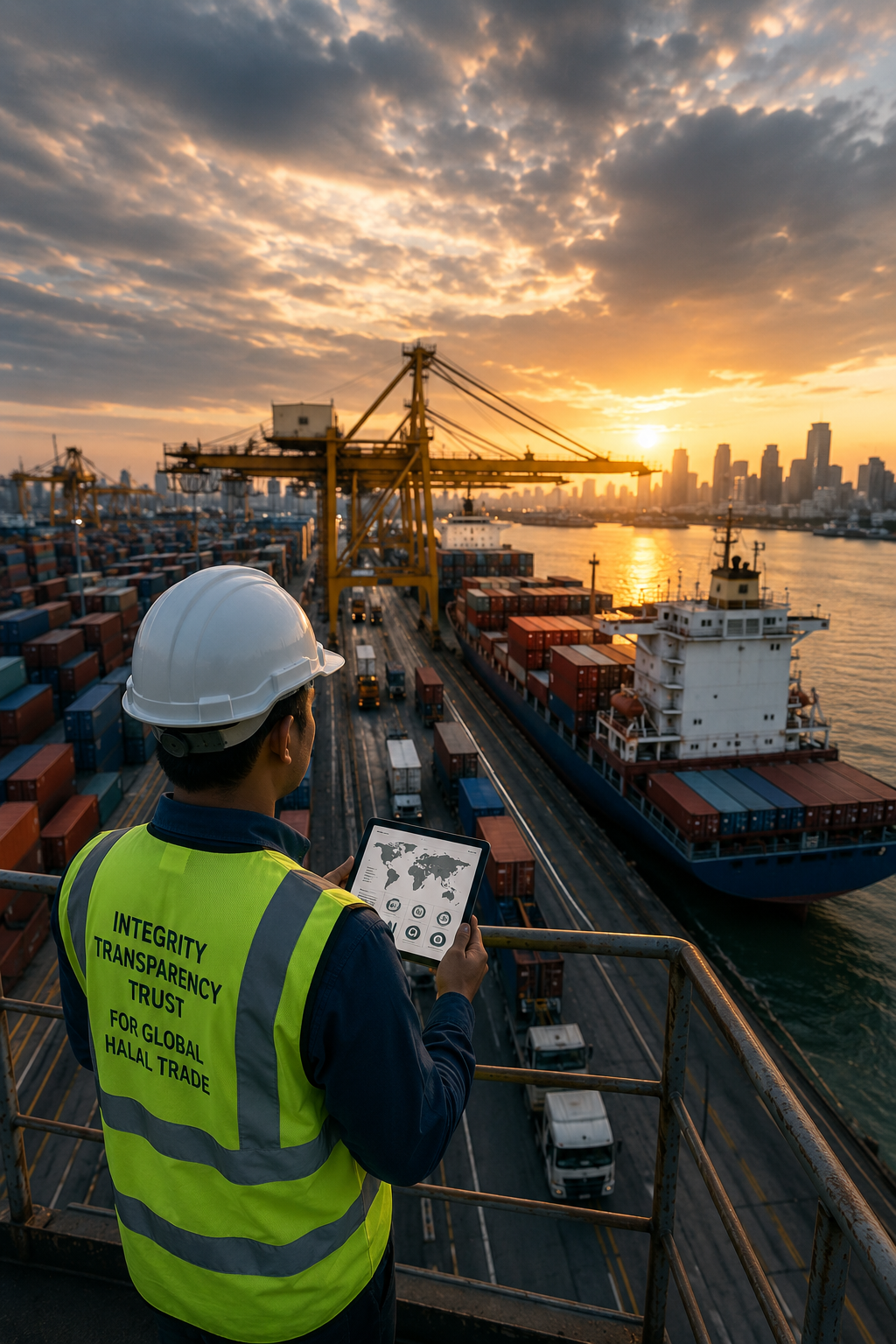 Port inspection at sunset